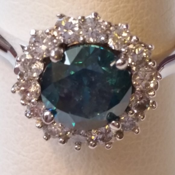 1.70 Ct Enhanced Blue Diamond Ring Halo Size 7 14K White Gold - Picture 4 of 8